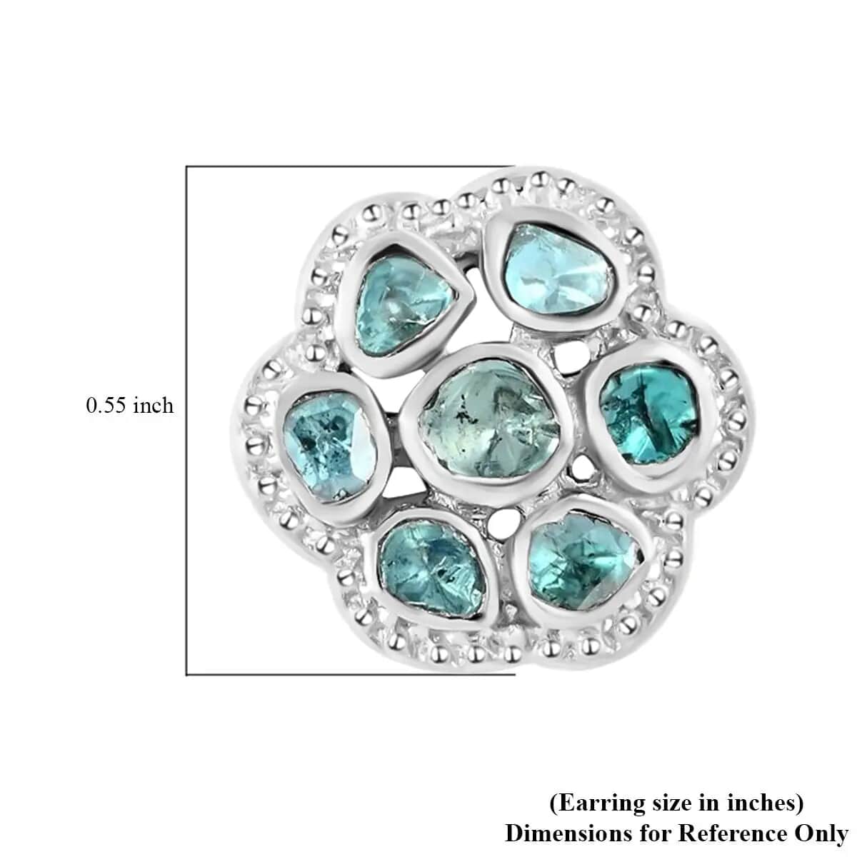 Blue Polki Diamond Flower Stud Earrings in Sterling Silver 0.50 ctw image number 6