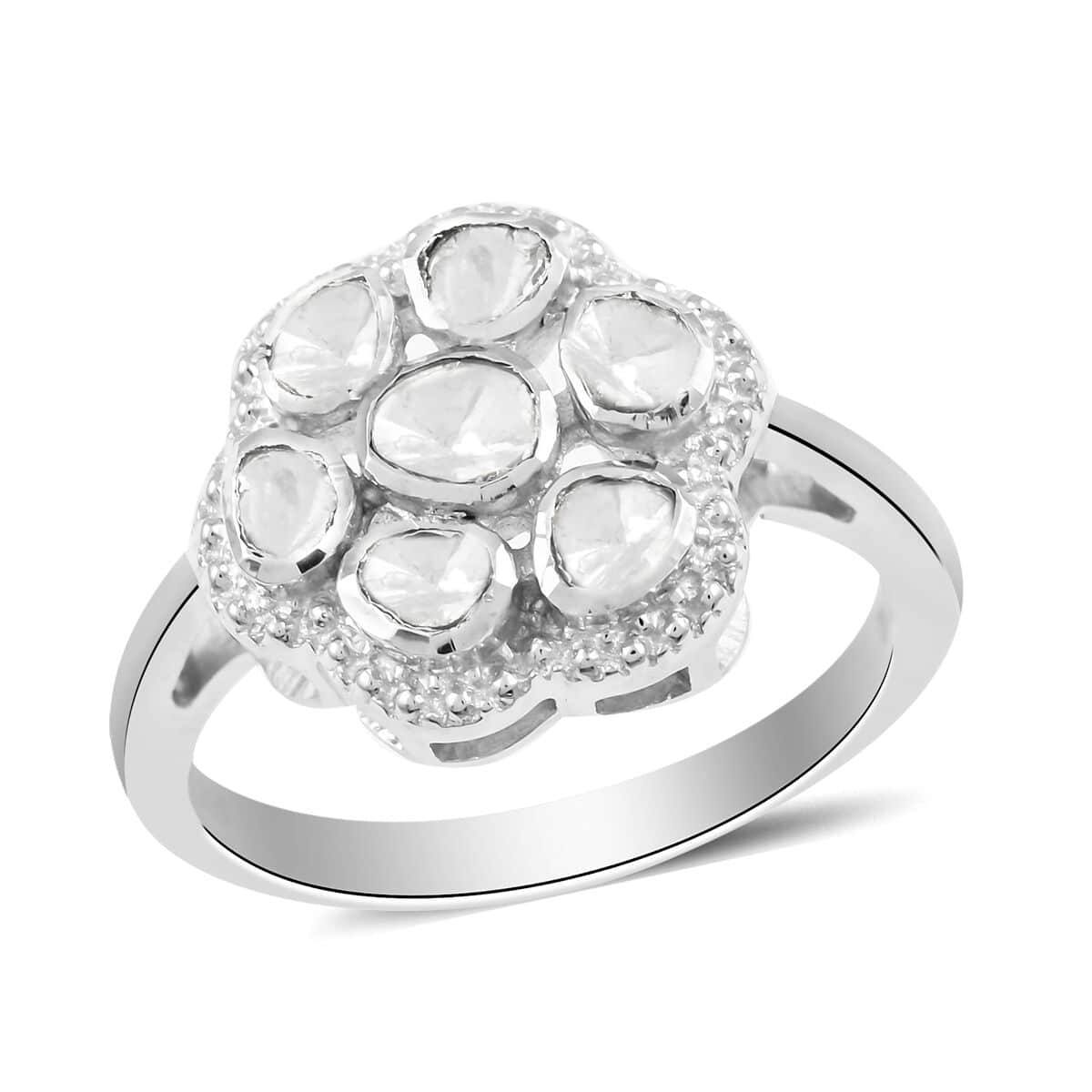 Polki Diamond Flower Ring in Sterling Silver (Size 10.0) 0.50 ctw image number 0