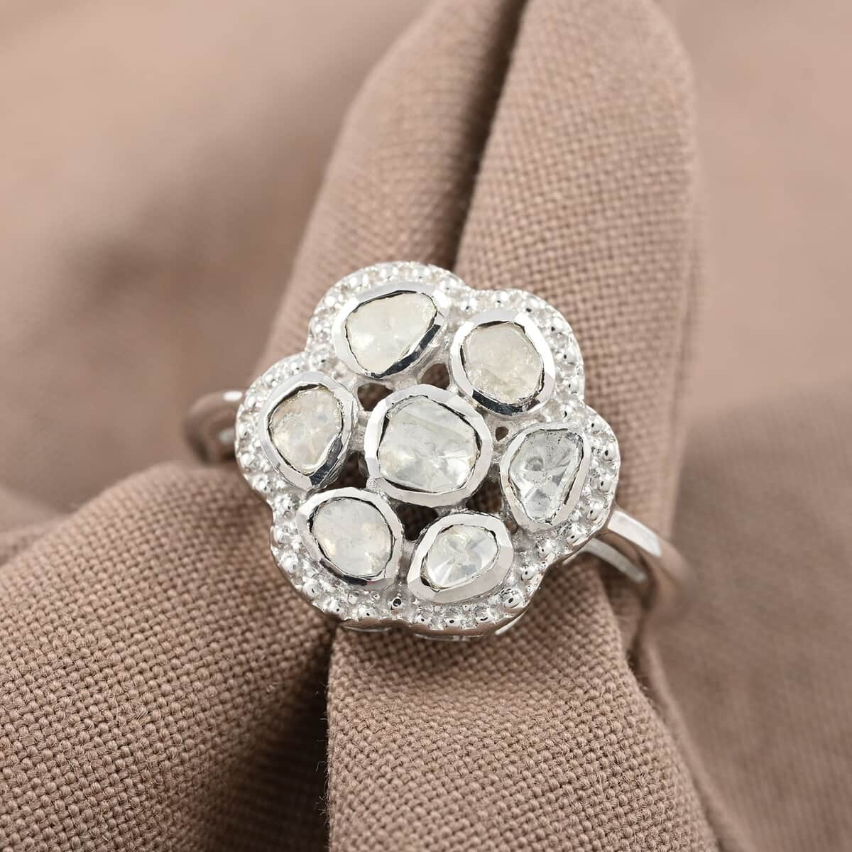 Polki Diamond Flower Ring in Sterling Silver (Size 10.0) 0.50 ctw image number 1