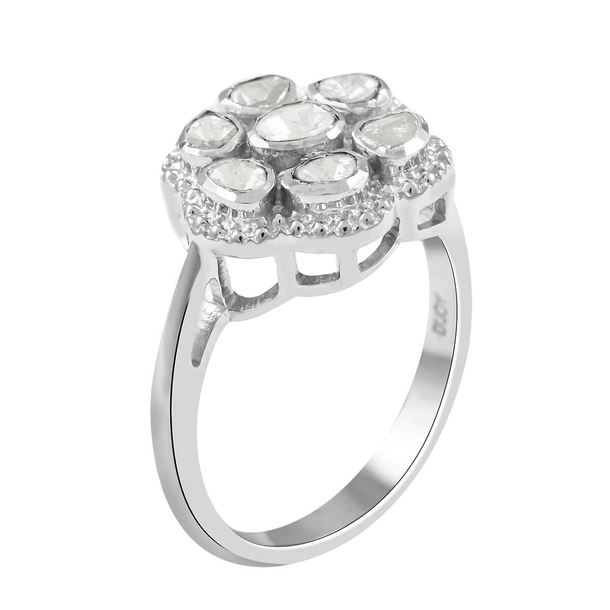 Polki Diamond Flower Ring in Sterling Silver (Size 10.0) 0.50 ctw image number 3