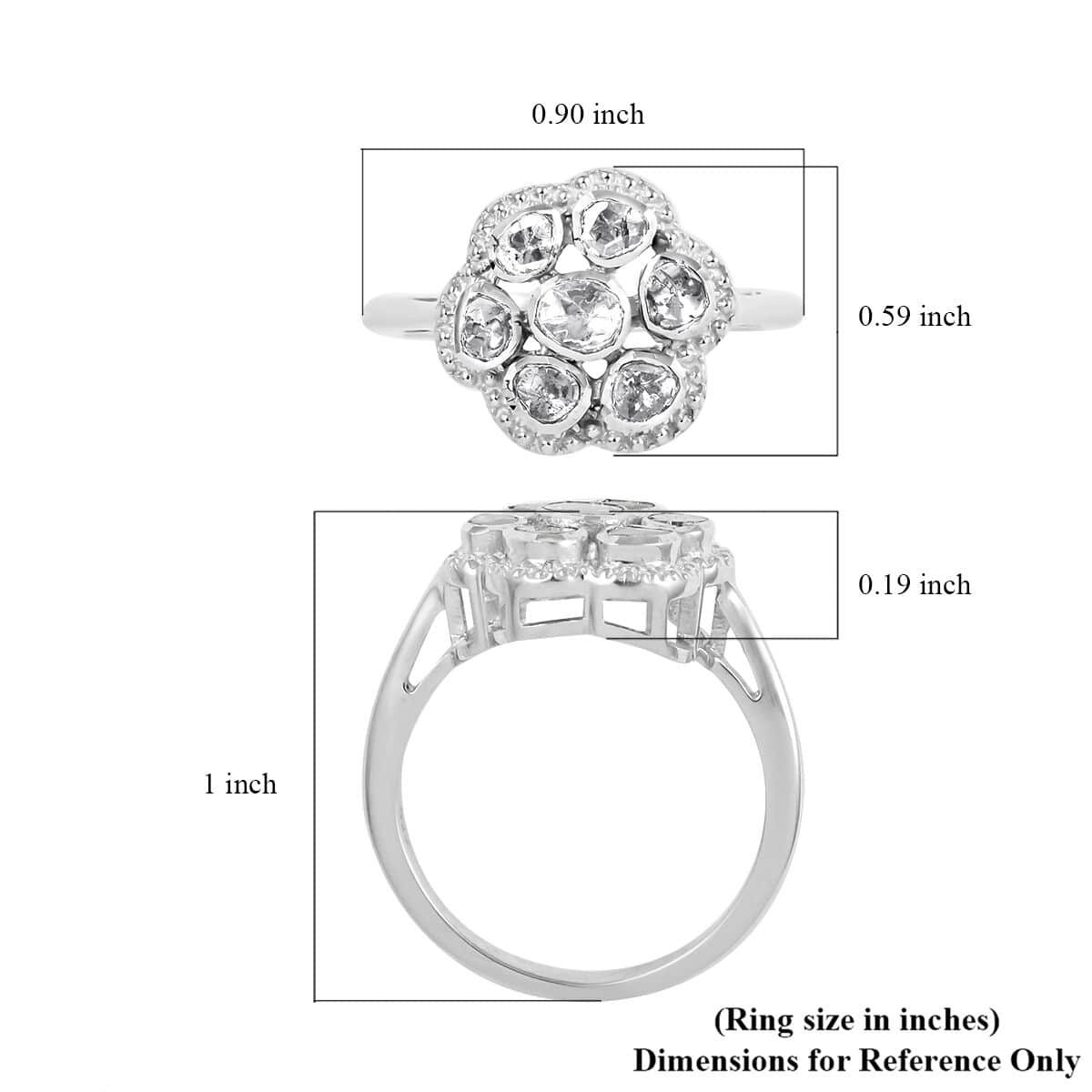 Polki Diamond Flower Ring in Sterling Silver (Size 10.0) 0.50 ctw image number 4