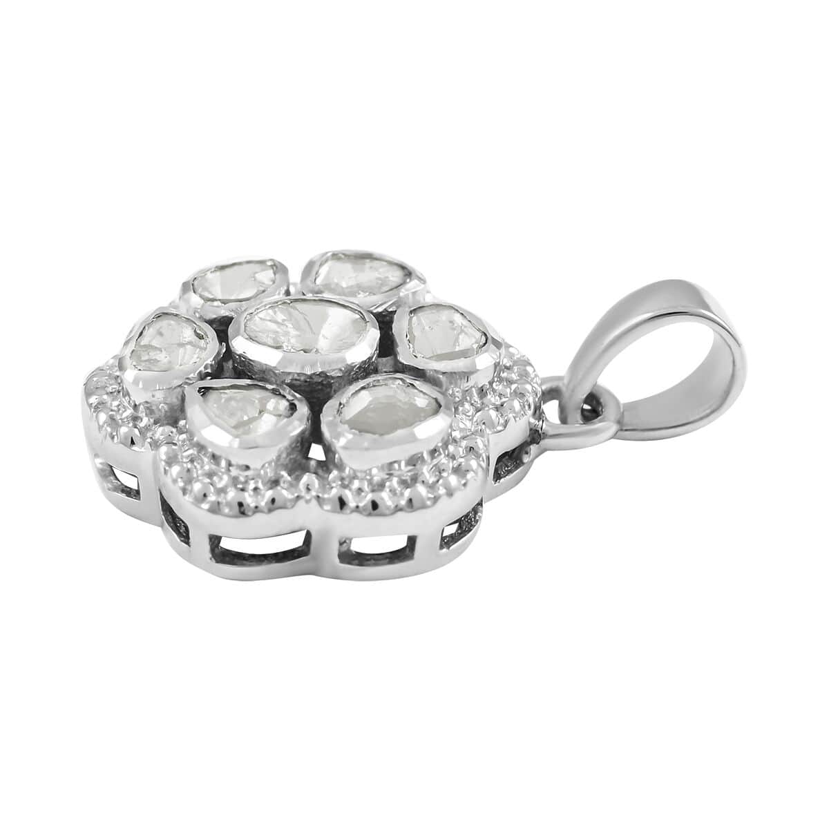 Polki Diamond Flower Pendant in Sterling Silver 0.50 ctw image number 2