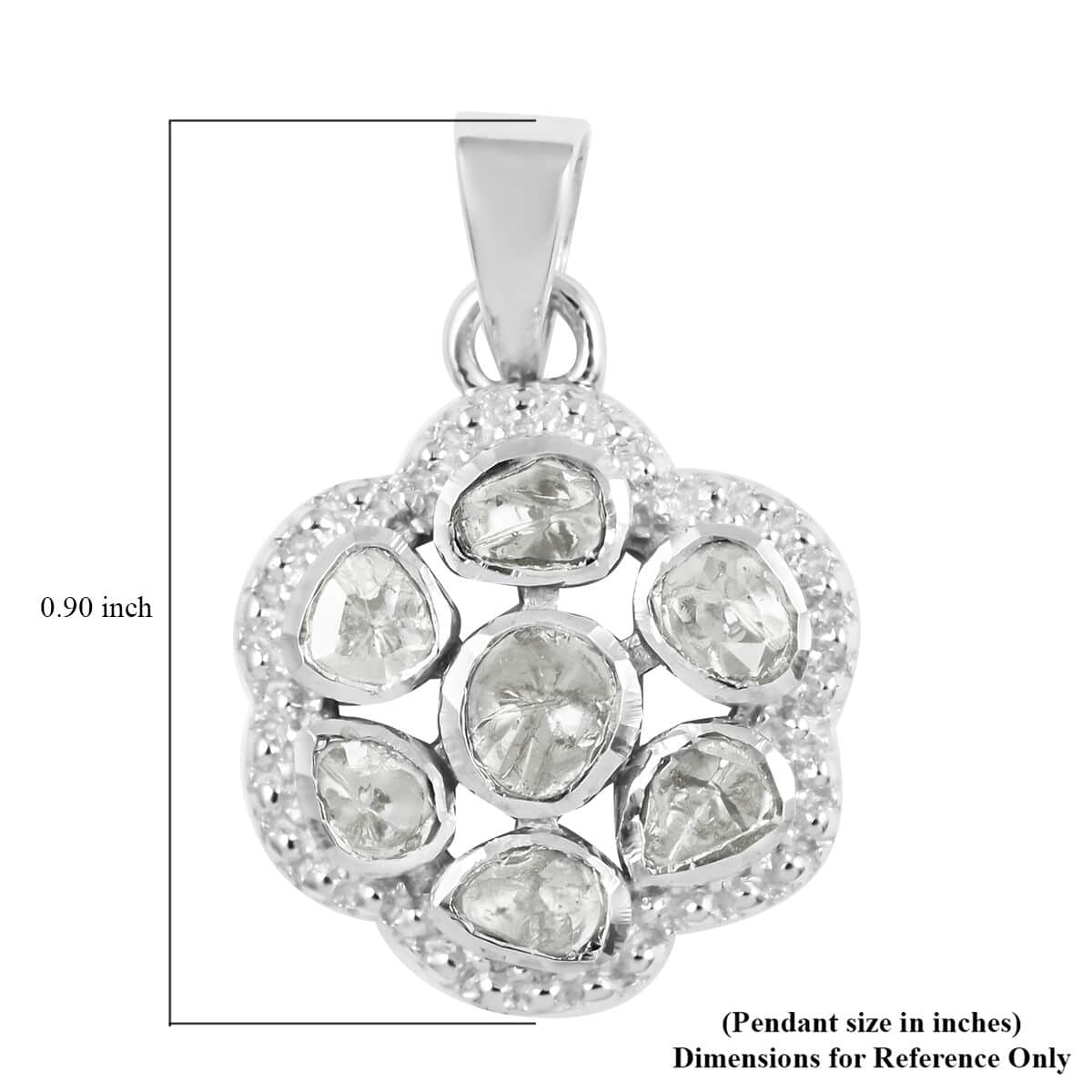 Polki Diamond Flower Pendant in Sterling Silver 0.50 ctw image number 3