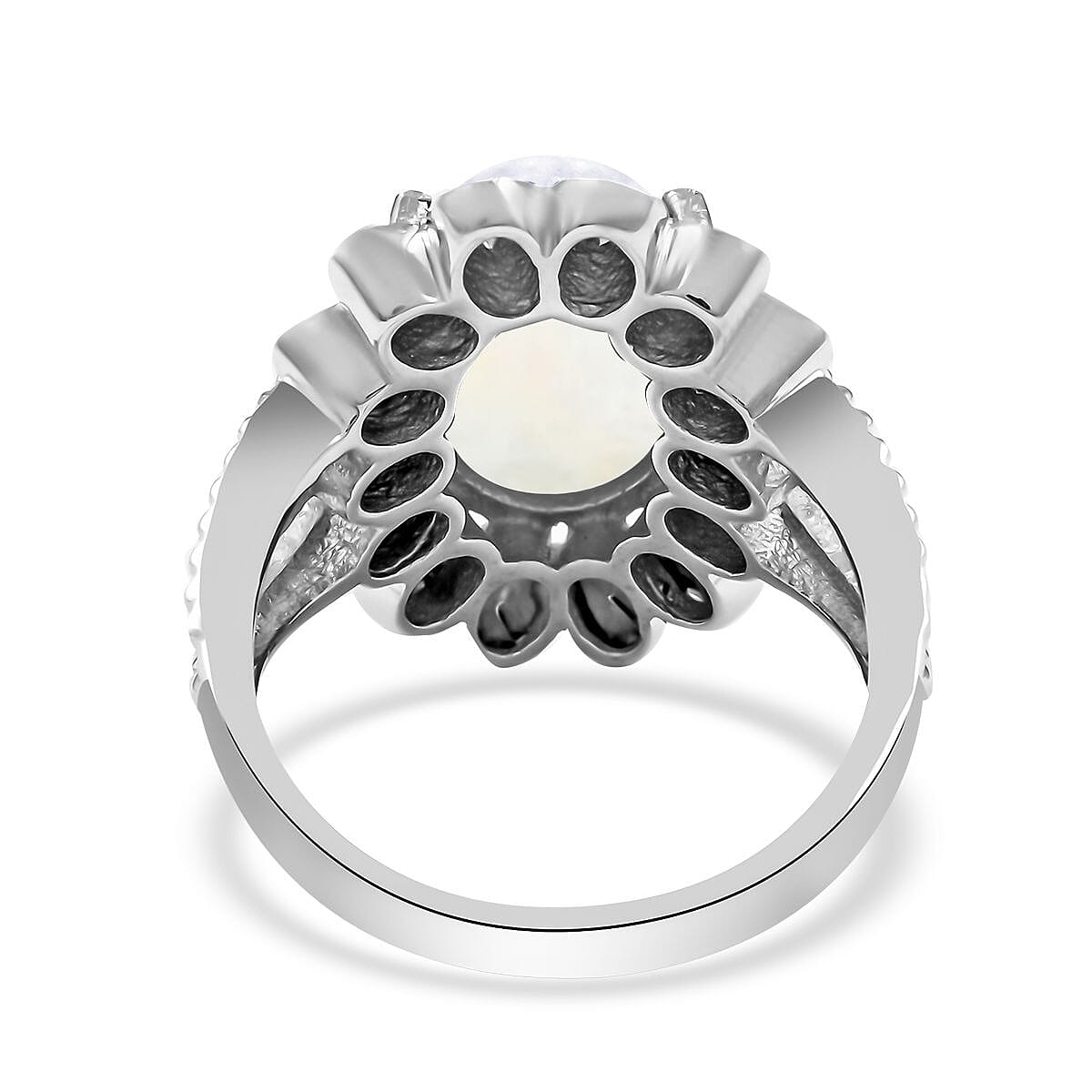 White Moonstone and Polki Diamond Flower Ring in Sterling Silver (Size 10.0) 7.10 Grams 8.30 ctw