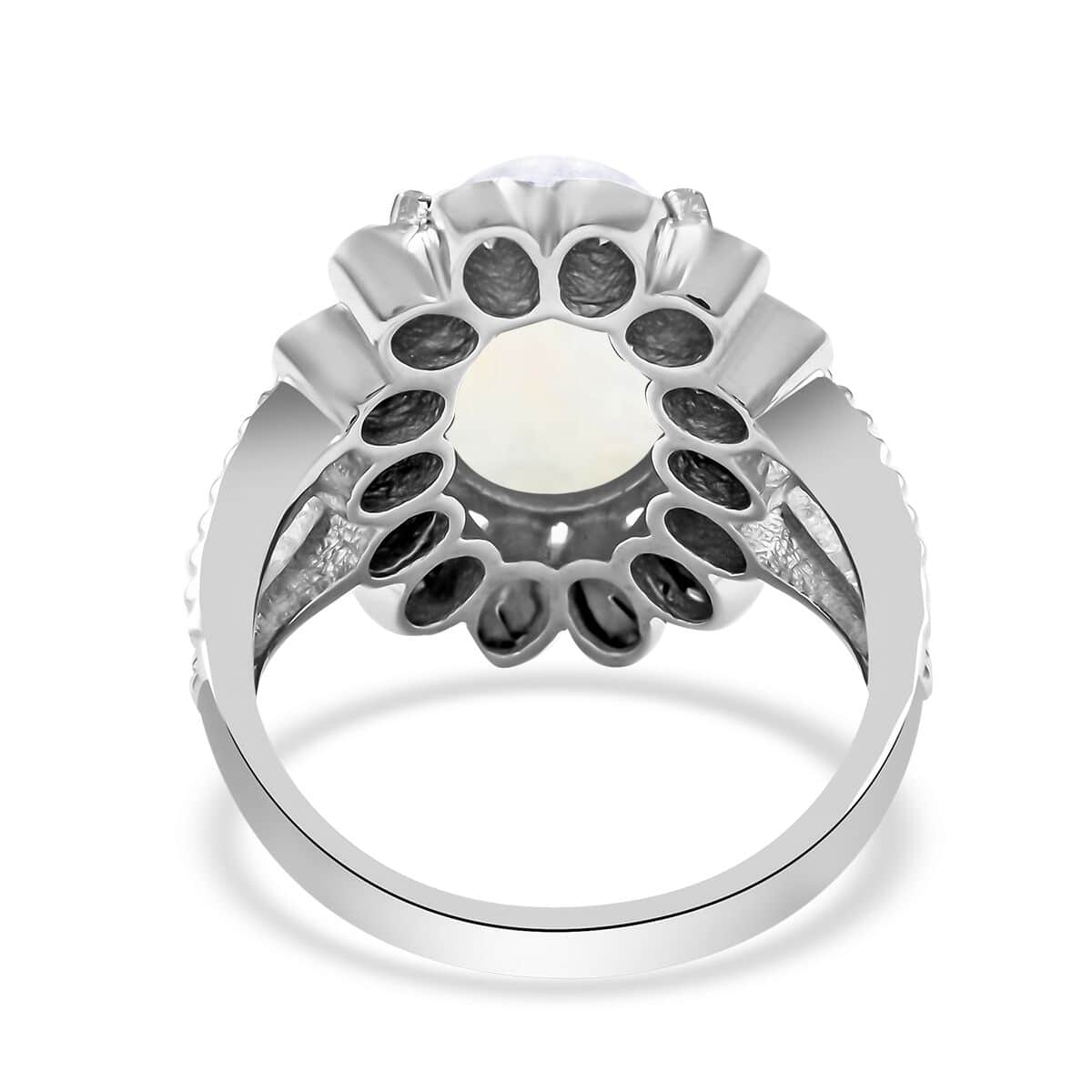 Doorbuster White Moonstone and Polki Diamond Flower Ring in Sterling Silver 7.10 Grams 8.30 ctw image number 4