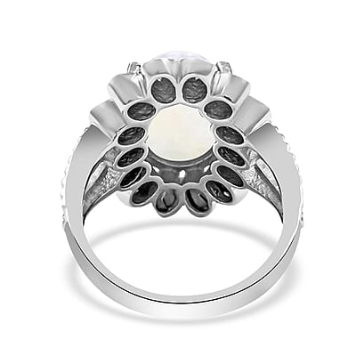 White Moonstone and Polki Diamond Flower Ring in Sterling Silver (Size 10.0) 7.10 Grams 8.30 ctw