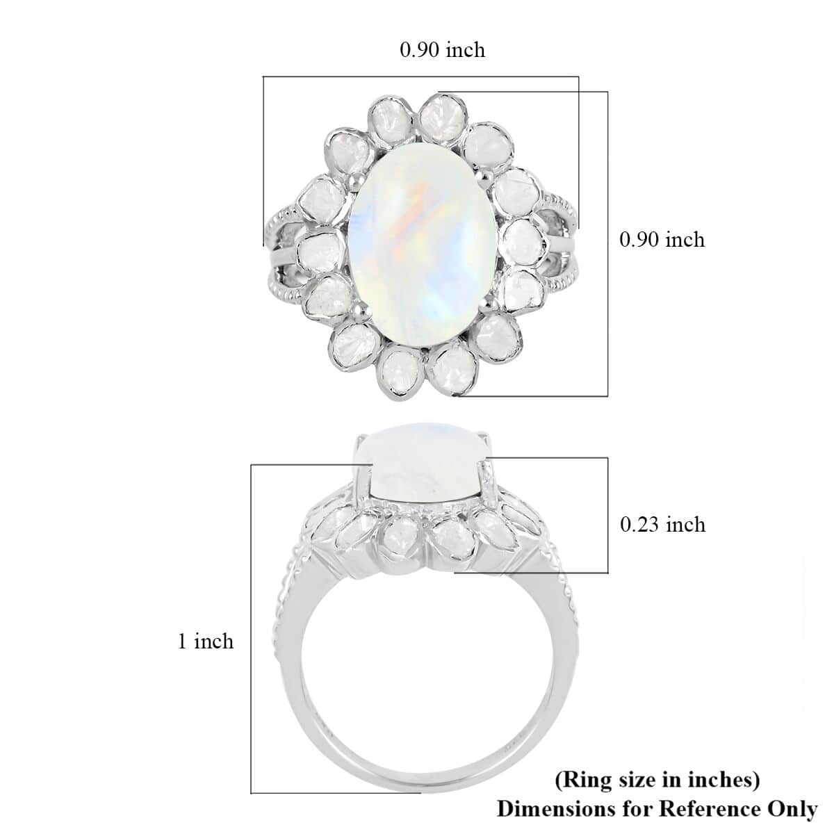 Doorbuster White Moonstone and Polki Diamond Flower Ring in Sterling Silver 7.10 Grams 8.30 ctw image number 5