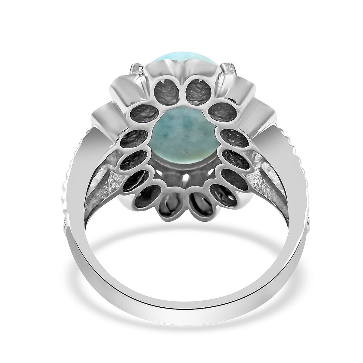 Larimar and Polki Diamond Flower Ring in Sterling Silver (Size 7.0) 8.30 ctw image number 4