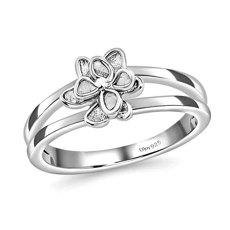 Natural Uncut Polki Diamond 0.25 ctw Floral Ring in Sterling Silver, Flower Jewelry, Diamond Gift For Her (Size 10.00)