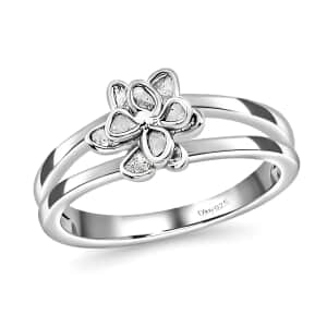 Natural Uncut Polki Diamond 0.25 ctw Floral Ring in Sterling Silver, Flower Jewelry, Diamond Gift For Her (Size 5.00)