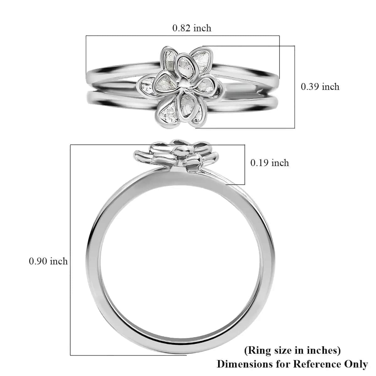 Natural Uncut Polki Diamond 0.25 ctw Floral Ring in Sterling Silver, Flower Jewelry, Diamond Gift For Her (Size 5.00) image number 6