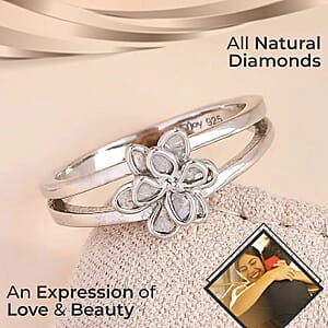 Natural Uncut Polki Diamond 0.25 ctw Floral Ring in Sterling Silver, Flower Jewelry, Diamond Gift For Her (Size 8.00)