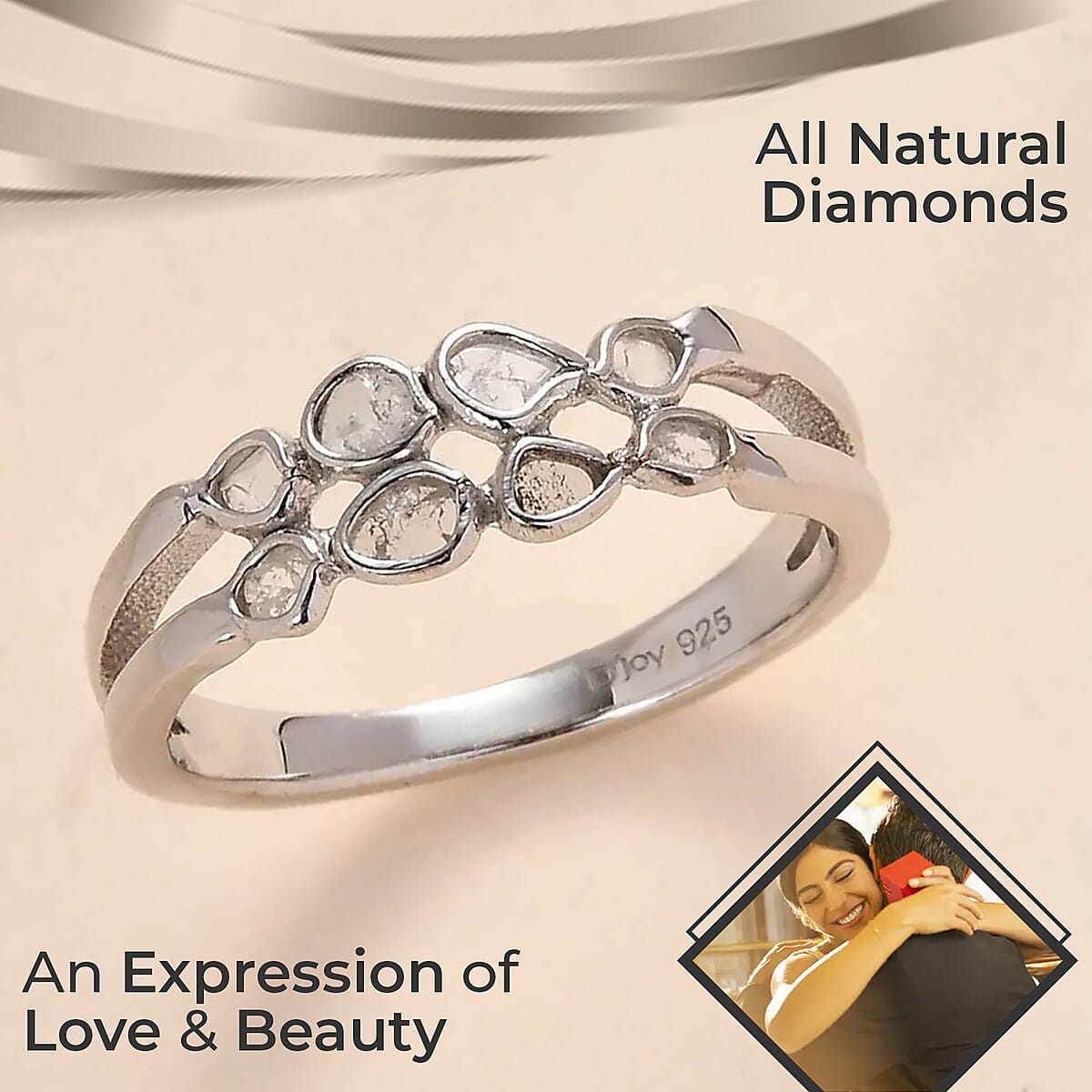 Natural Uncut Polki Diamond Band Ring in Sterling Silver, 2 Row Band Ring, Diamond Gift For Her 0.25 ctw image number 1