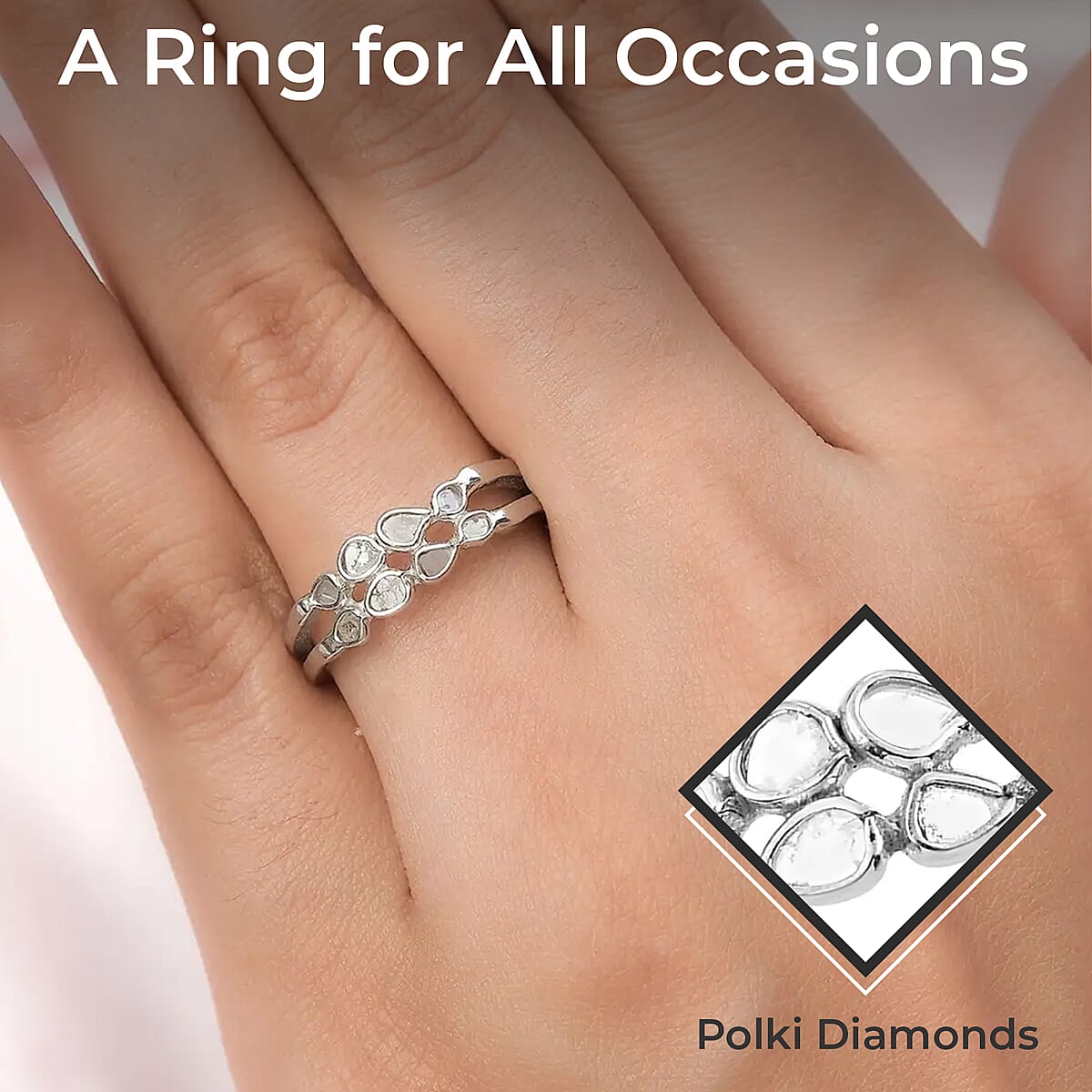 Natural Uncut Polki Diamond Band Ring in Sterling Silver, 2 Row Band Ring, Diamond Gift For Her 0.25 ctw image number 2