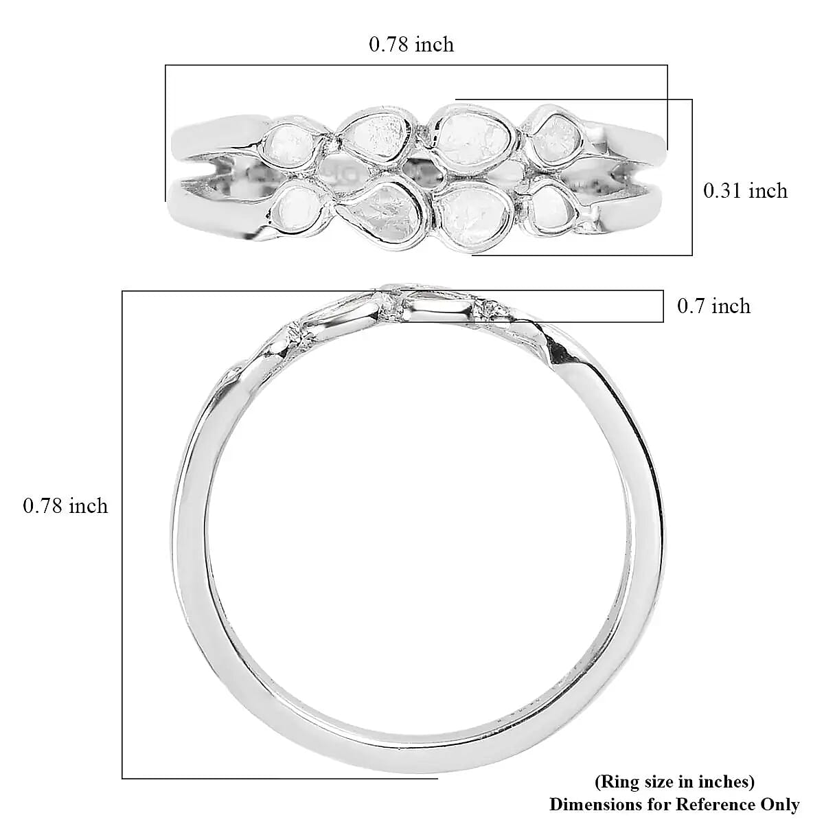 Natural Uncut Polki Diamond Band Ring in Sterling Silver, 2 Row Band Ring, Diamond Gift For Her 0.25 ctw image number 6