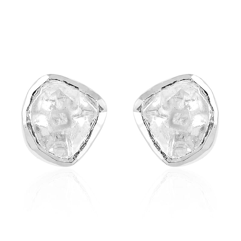 Natural Uncut Polki Diamond 0.50 ctw Solitaire Stud Earrings in Sterling Silver