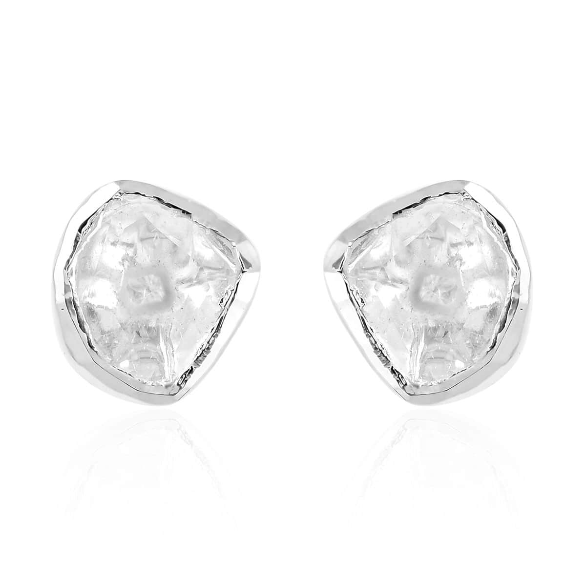 Polki Diamond Solitaire Stud Earrings in Sterling Silver, Solitaire Earrings, Diamond Studs 0.50 ctw image number 0
