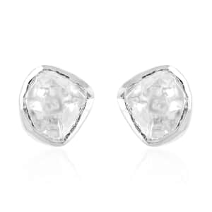 Polki Diamond Solitaire Stud Earrings in Sterling Silver, Solitaire Earrings, Diamond Studs 0.50 ctw