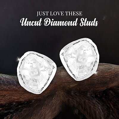 Natural Uncut Polki Diamond 0.50 ctw Solitaire Stud Earrings in Sterling Silver