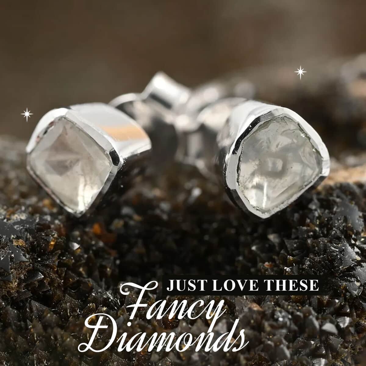 Polki Diamond Solitaire Stud Earrings in Sterling Silver, Solitaire Earrings, Diamond Studs 0.50 ctw image number 1
