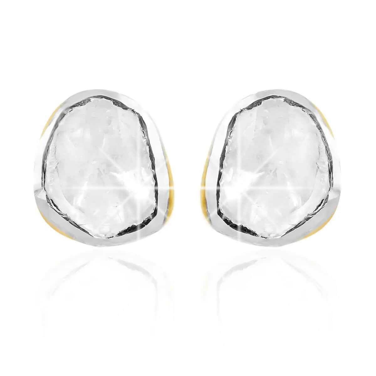 Polki Diamond Earrings in 14K YG Over Sterling Silver, Solitaire Earrings, Diamond Studs 0.50 ctw image number 0