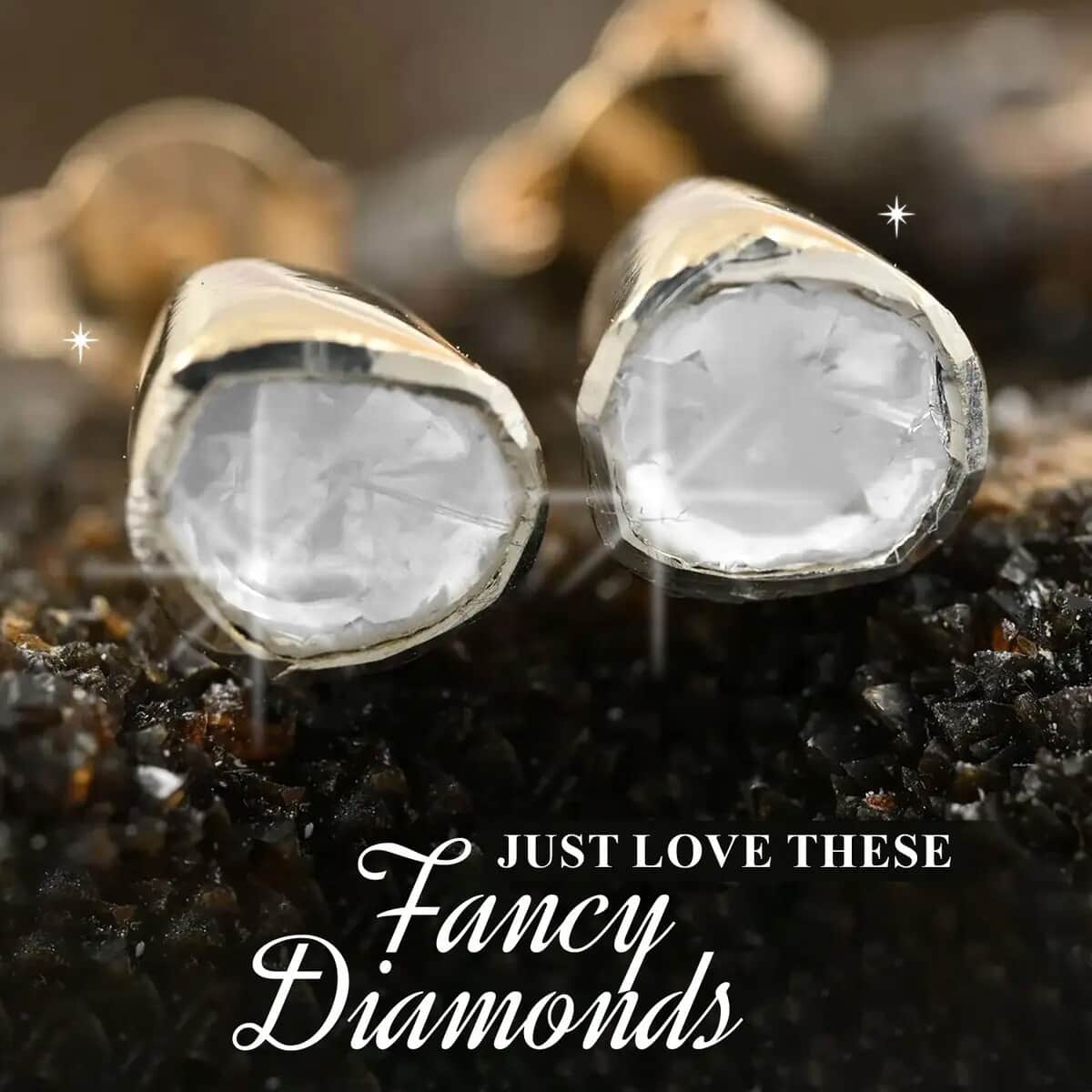 Polki Diamond Earrings in 14K YG Over Sterling Silver, Solitaire Earrings, Diamond Studs 0.50 ctw image number 1