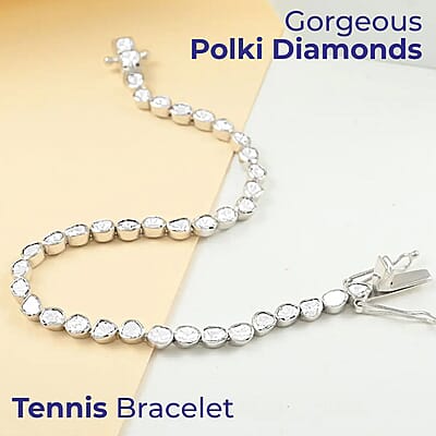 Polki Diamond Tennis Bracelet, Sterling Silver Bracelet, Polki Diamond Bracelet, Bracelet For Her (7.00 In) 2.00 ctw