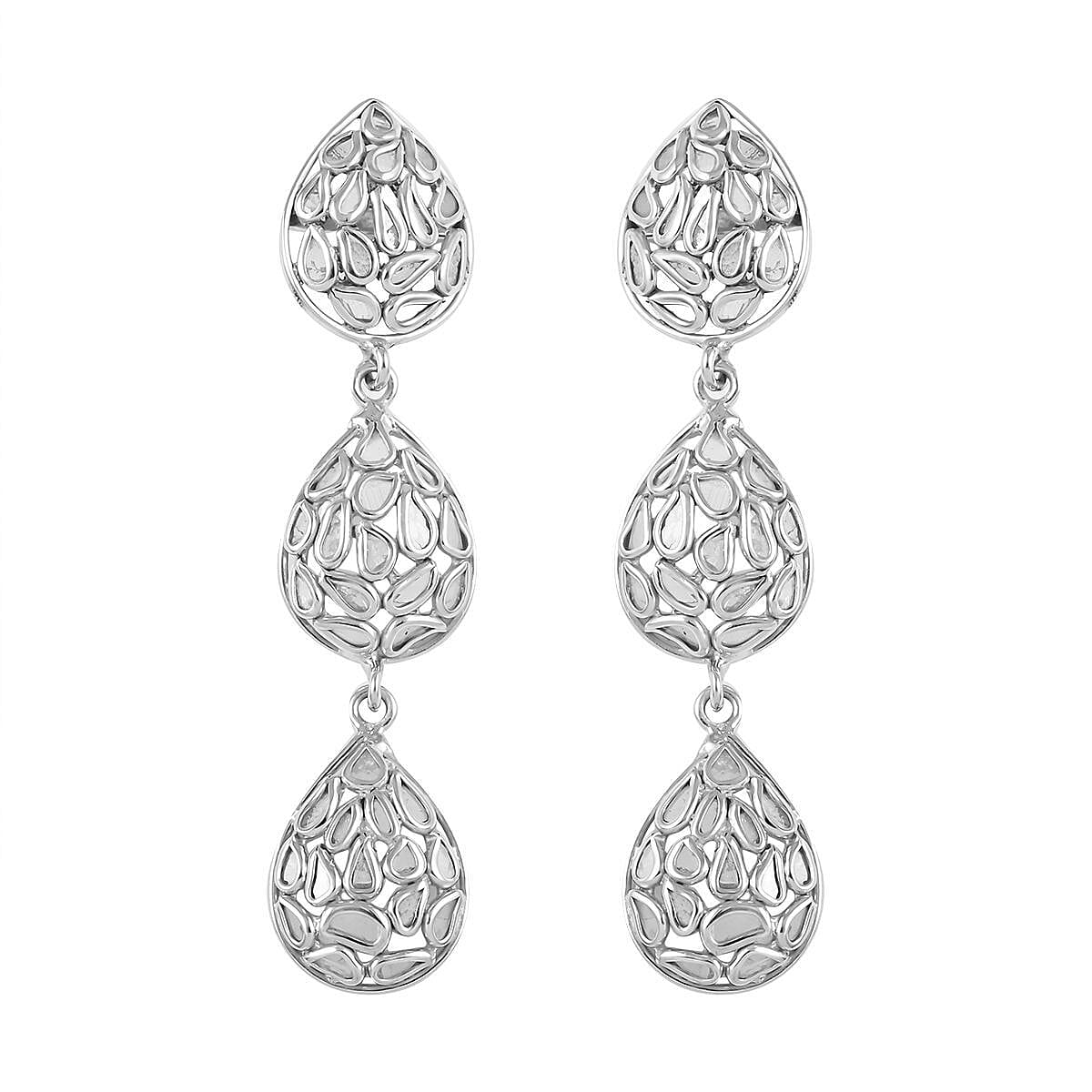 Polki Diamond Dangle Earrings in Sterling Silver 1.50 ctw
