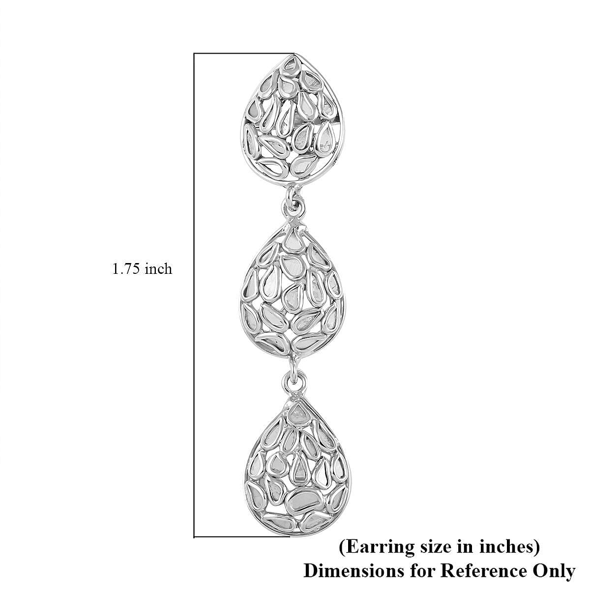 Polki Diamond Dangle Earrings in Sterling Silver 1.50 ctw image number 4