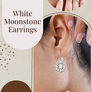 White Moonstone Earrings, Polki Diamond Accent Earrings, Flower Earrings, Floral Earrings, Sterling Silver Earrings, Drop Earrings, Lever Back Earrings 2.00 ctw