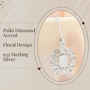 White Moonstone Earrings, Polki Diamond Accent Earrings, Flower Earrings, Floral Earrings, Sterling Silver Earrings, Drop Earrings, Lever Back Earrings 2.00 ctw