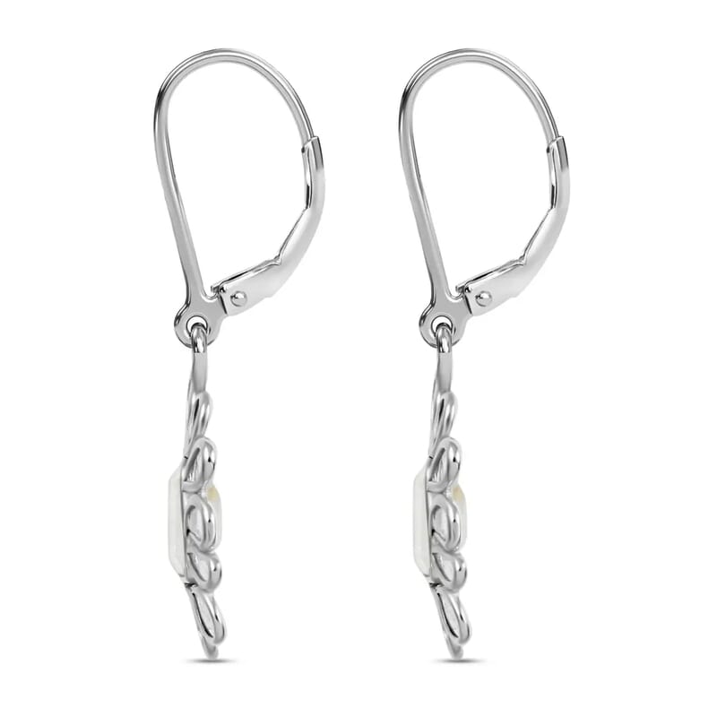 White Moonstone Earrings, Polki Diamond Accent Earrings, Flower Earrings, Floral Earrings, Sterling Silver Earrings, Drop Earrings, Lever Back Earrings 2.00 ctw