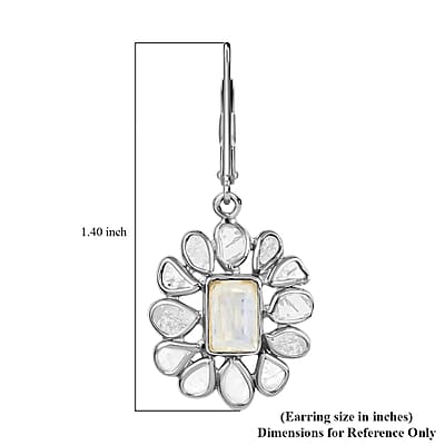 White Moonstone Earrings, Polki Diamond Accent Earrings, Flower Earrings, Floral Earrings, Sterling Silver Earrings, Drop Earrings, Lever Back Earrings 2.00 ctw