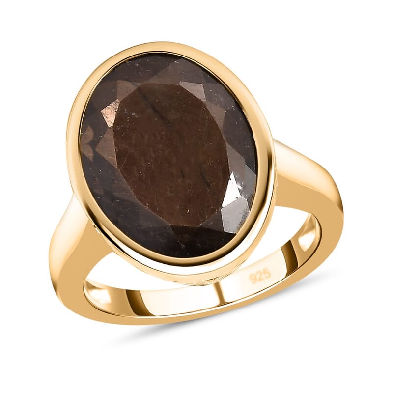 Chocolate Sapphire 11.36 ctw Fancy Ring in Vermeil Yellow Gold Over Sterling Silver (Size 8.0)