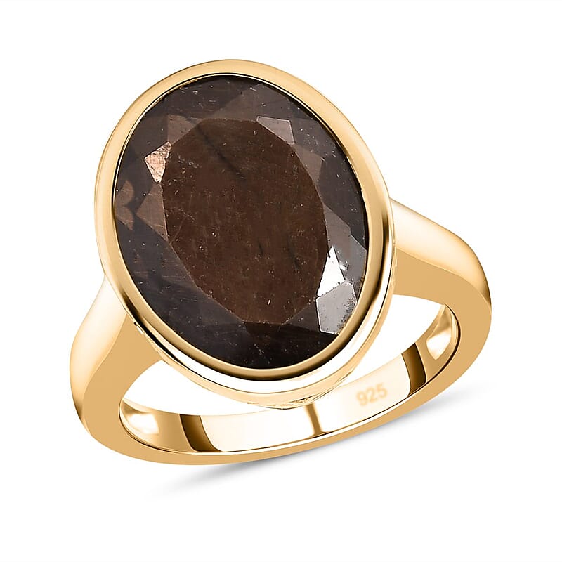 Chocolate Sapphire 11.36 ctw Fancy Ring in Vermeil Yellow Gold Over Sterling Silver (Size 8.0)