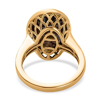 Chocolate Sapphire 11.36 ctw Fancy Ring in Vermeil Yellow Gold Over Sterling Silver (Size 8.0)