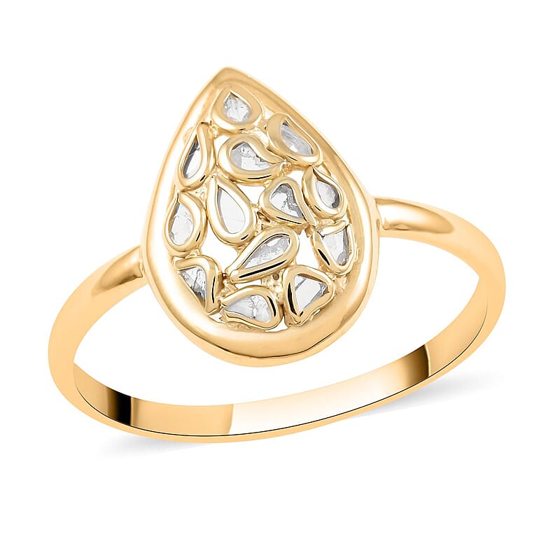 Polki Diamond Pear Shape Ring in 14K YG Over Sterling Silver (Size 10.0) 0.25 ctw