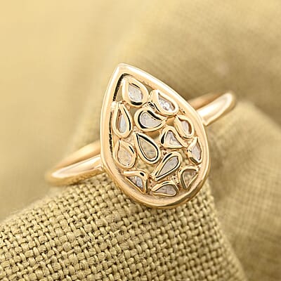 Polki Diamond Pear Shape Ring in 14K YG Over Sterling Silver (Size 10.0) 0.25 ctw