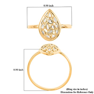Polki Diamond Pear Shape Ring in 14K YG Over Sterling Silver (Size 10.0) 0.25 ctw