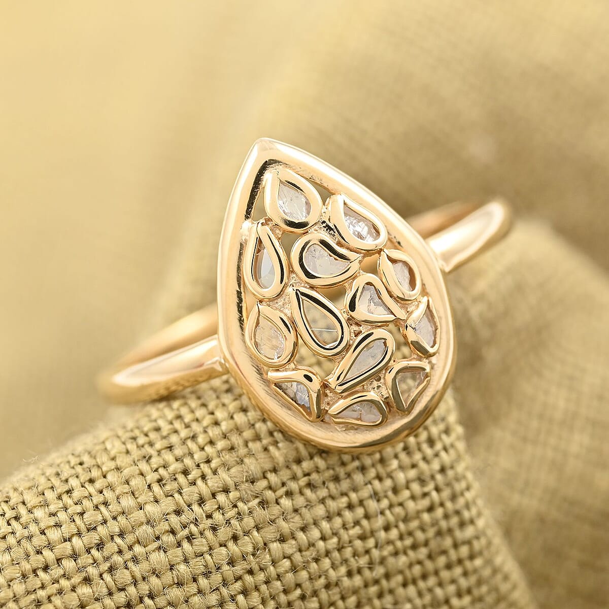 Polki Diamond Pear Shape Ring in 14K Yellow Gold Over Sterling Silver (Size 5.0) 0.25 ctw image number 1