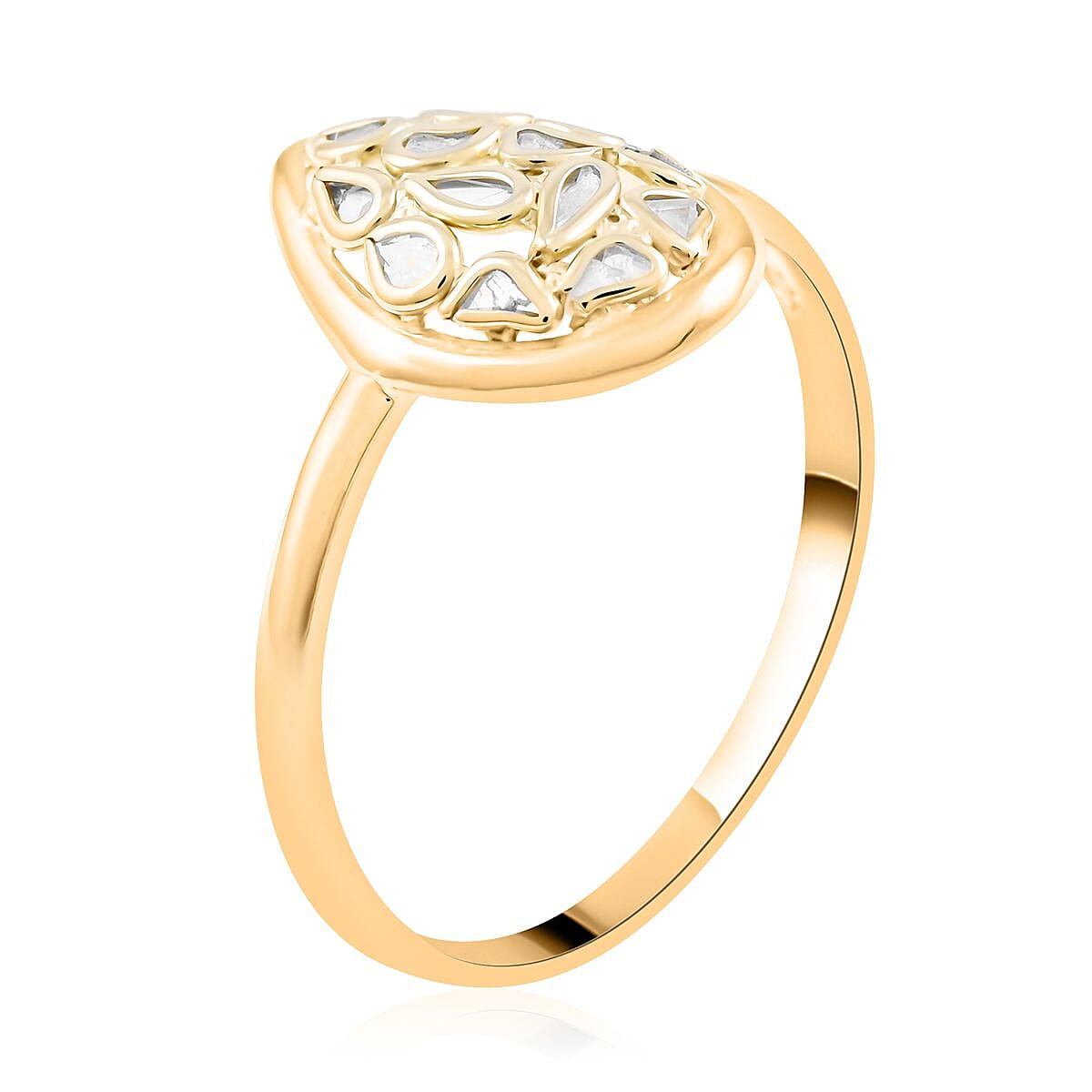 Polki Diamond Pear Shape Ring in 14K Yellow Gold Over Sterling Silver (Size 5.0) 0.25 ctw image number 3