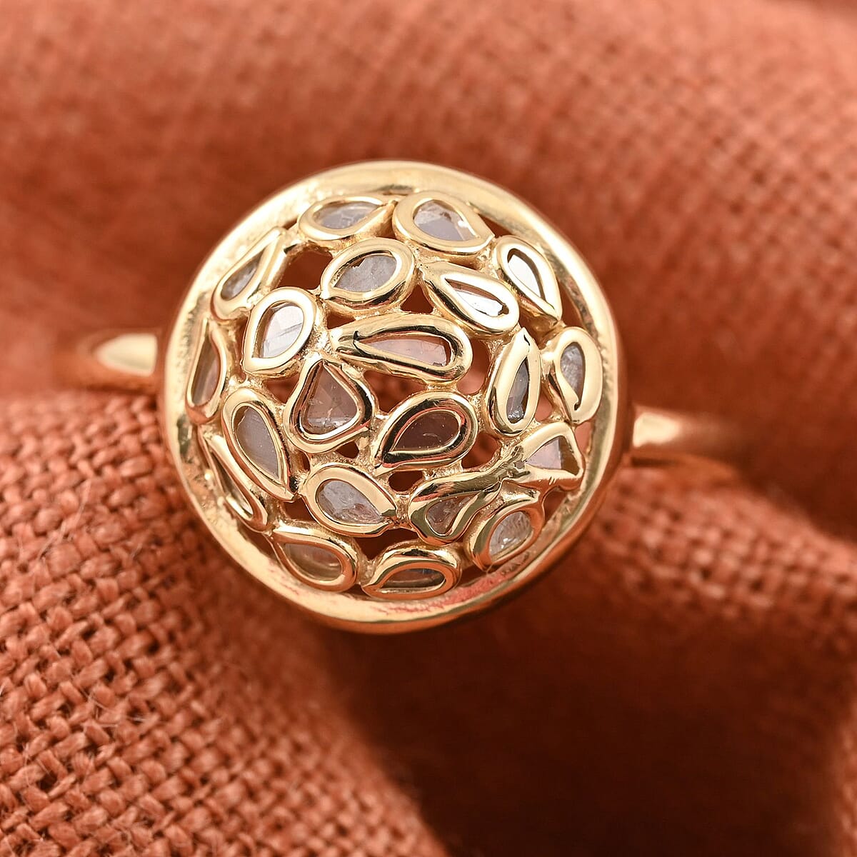 Polki Diamond Round Shape Ring in 14K Yellow Gold Over Sterling Silver (Size 6.0) 0.25 ctw image number 1