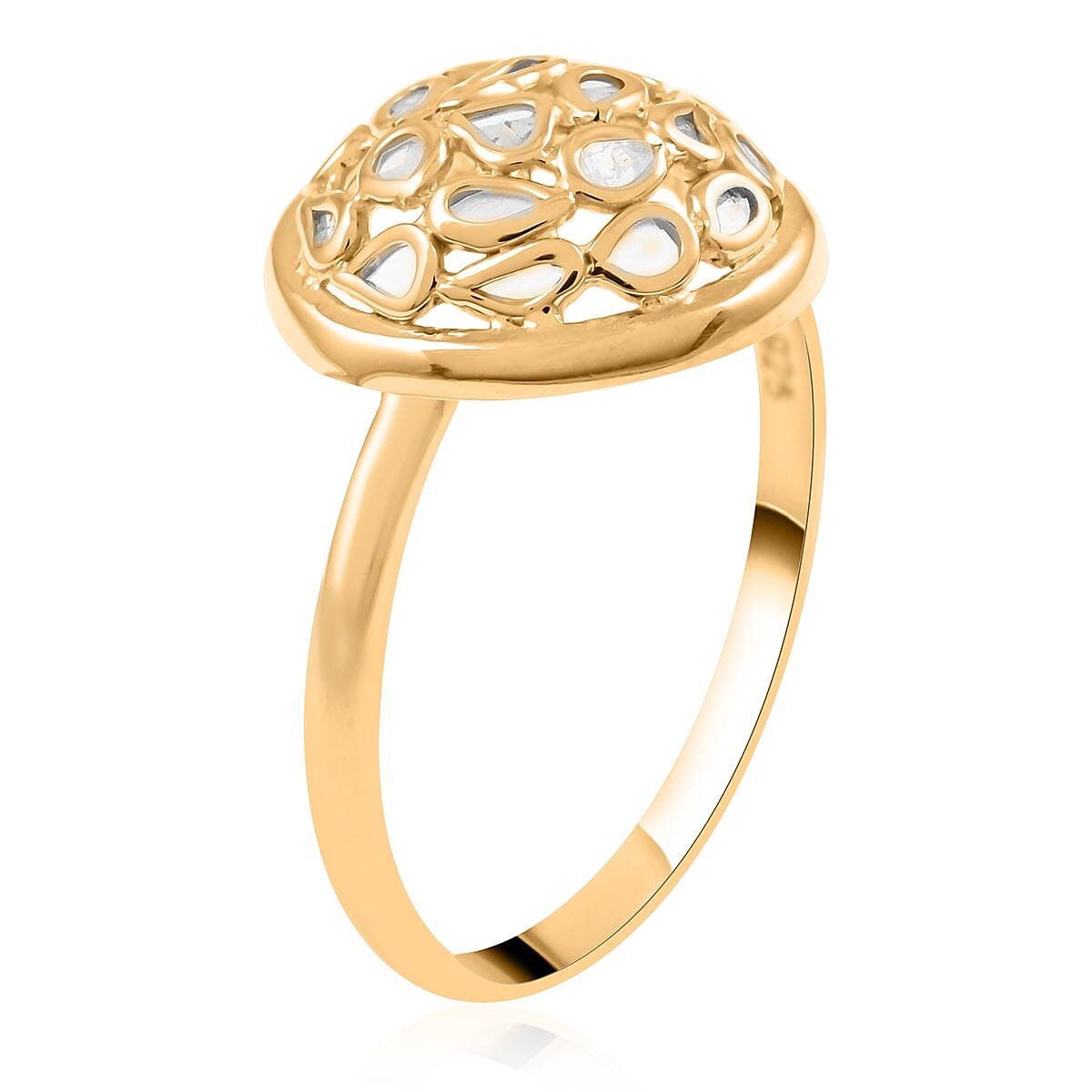 Polki Diamond Round Shape Ring in 14K Yellow Gold Over Sterling Silver (Size 6.0) 0.25 ctw image number 3