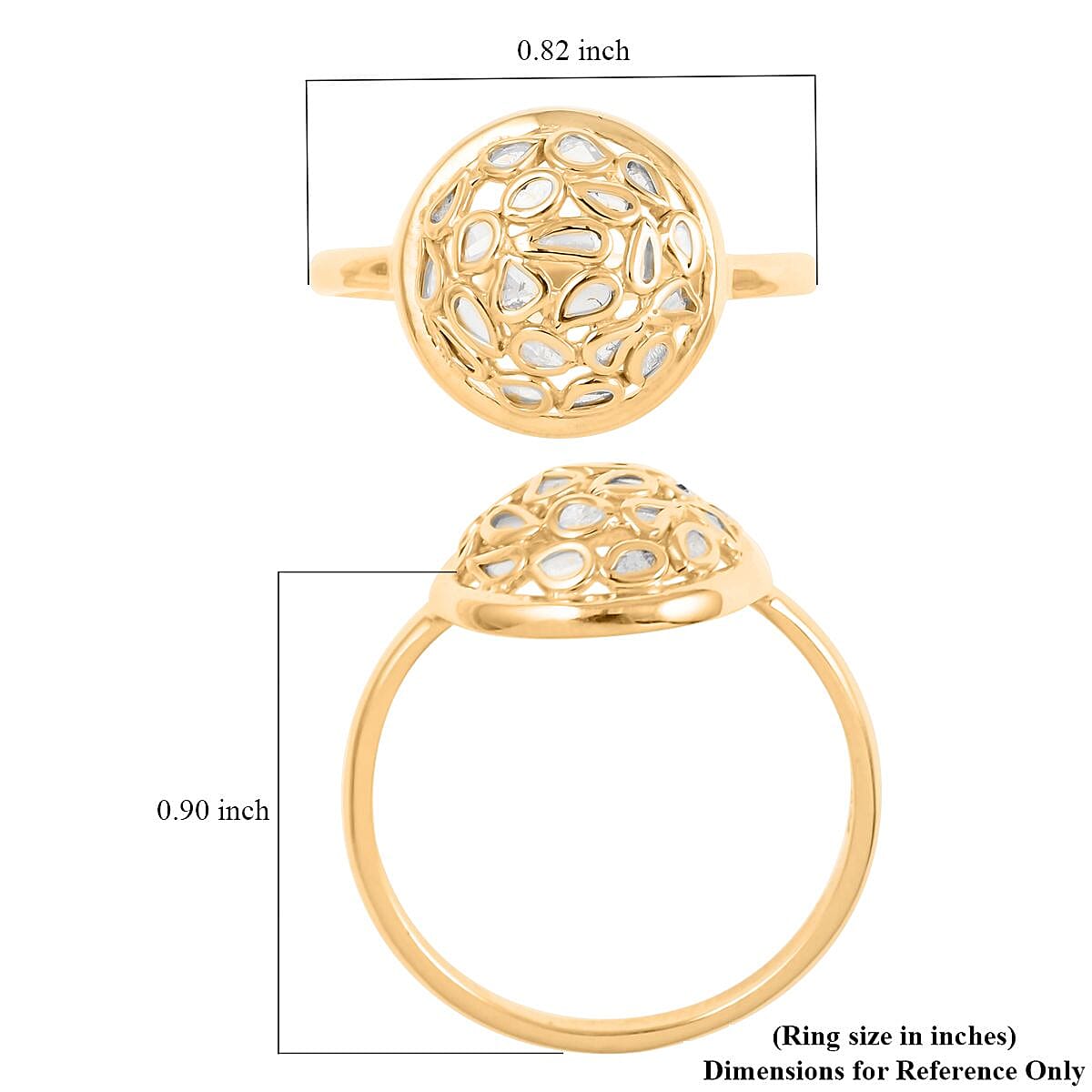 Polki Diamond Round Shape Ring in 14K Yellow Gold Over Sterling Silver (Size 6.0) 0.25 ctw image number 4