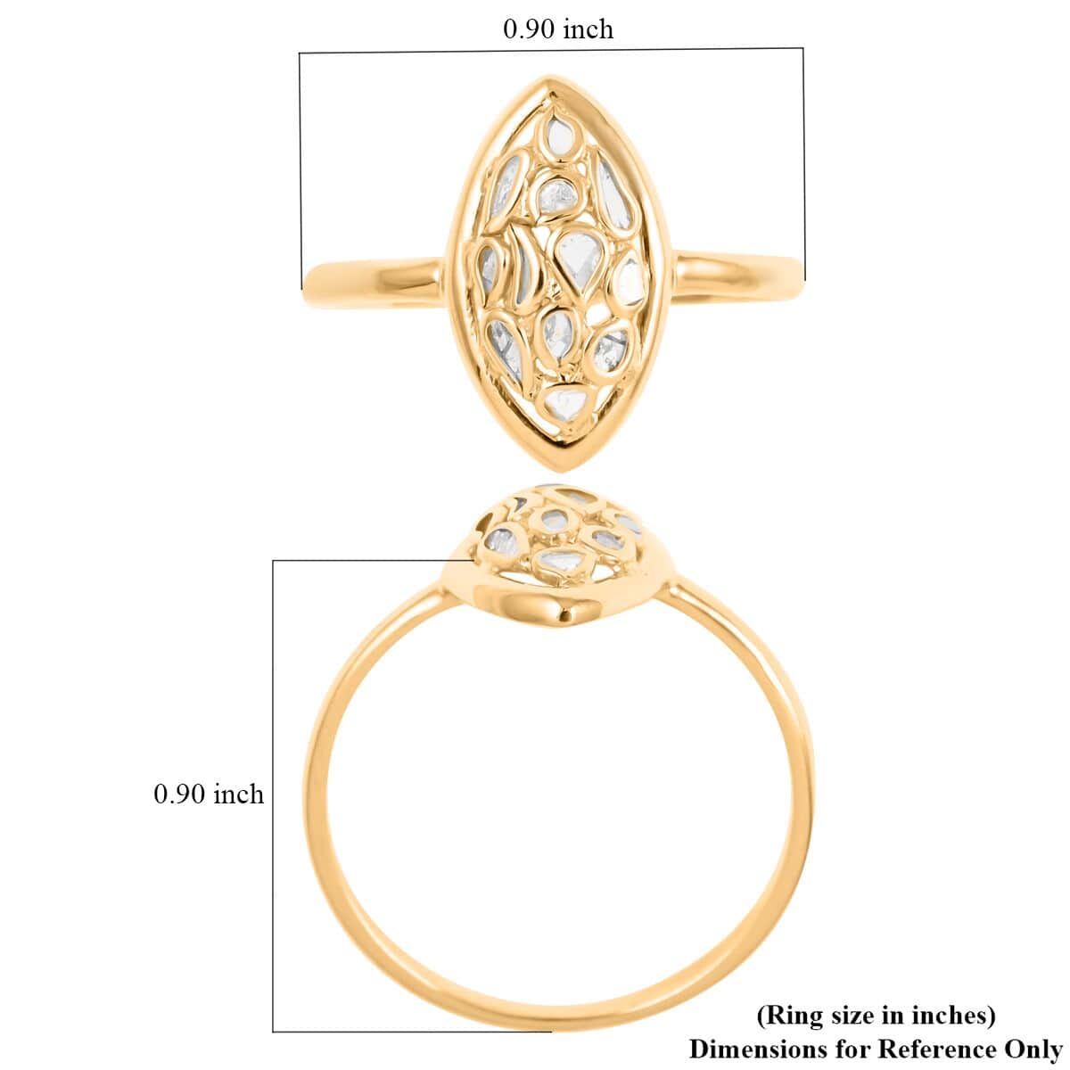 Polki Diamond Marquise Ring in 14K Yellow Gold Over Sterling Silver (Size 10.0) 0.25 ctw image number 4