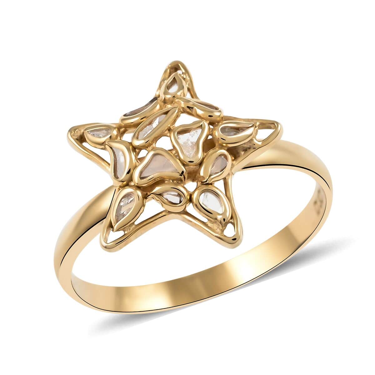 Polki Diamond Star Ring in 14K Yellow Gold Over Sterling Silver (Size 5.0) 0.25 ctw image number 0