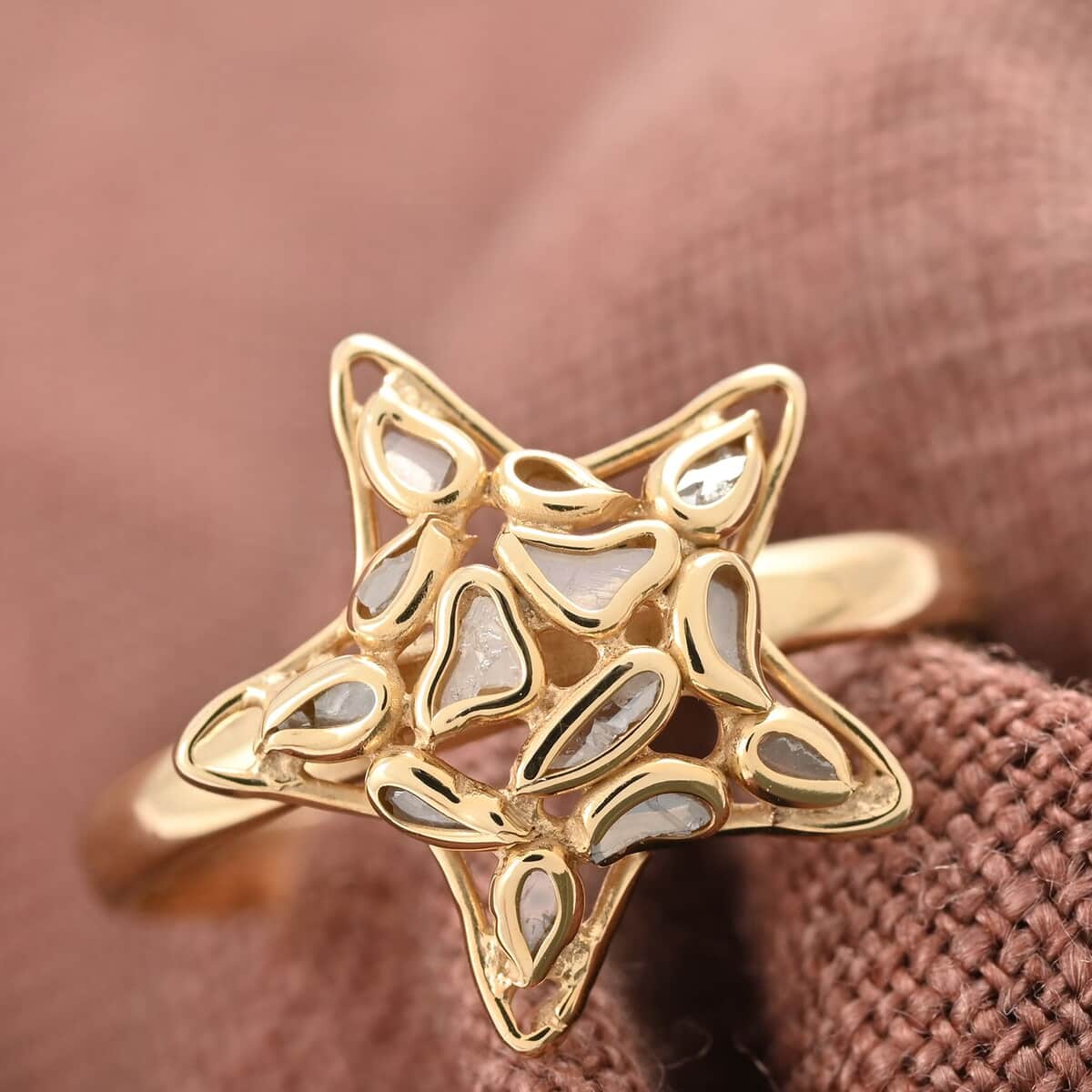 Polki Diamond Star Ring in 14K Yellow Gold Over Sterling Silver (Size 5.0) 0.25 ctw image number 1