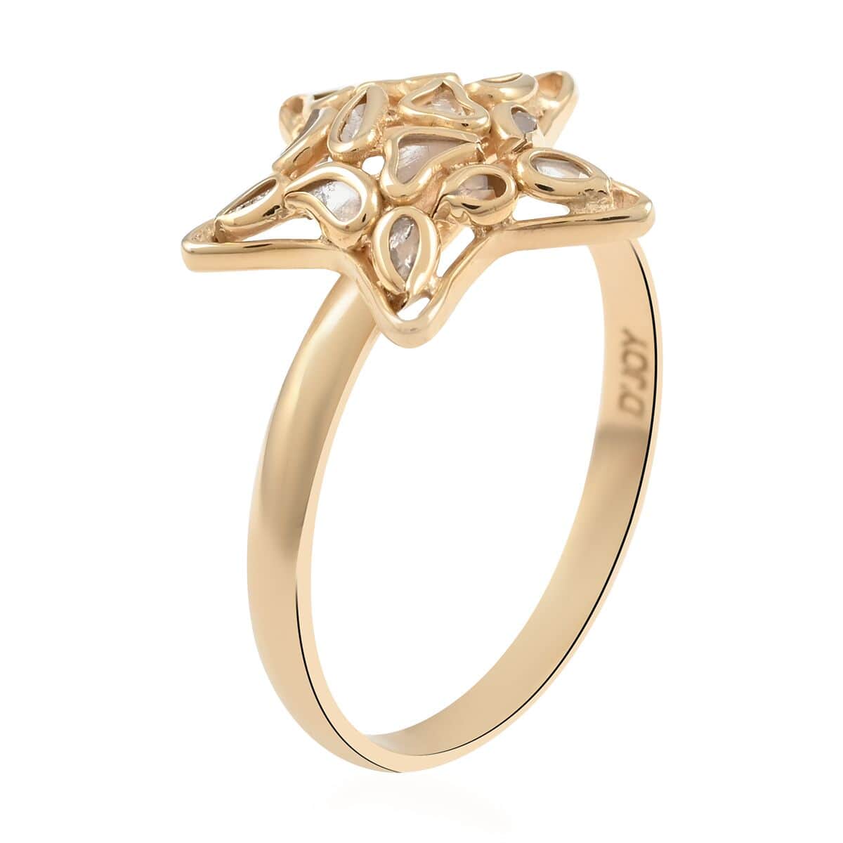 Polki Diamond Star Ring in 14K Yellow Gold Over Sterling Silver (Size 5.0) 0.25 ctw image number 3