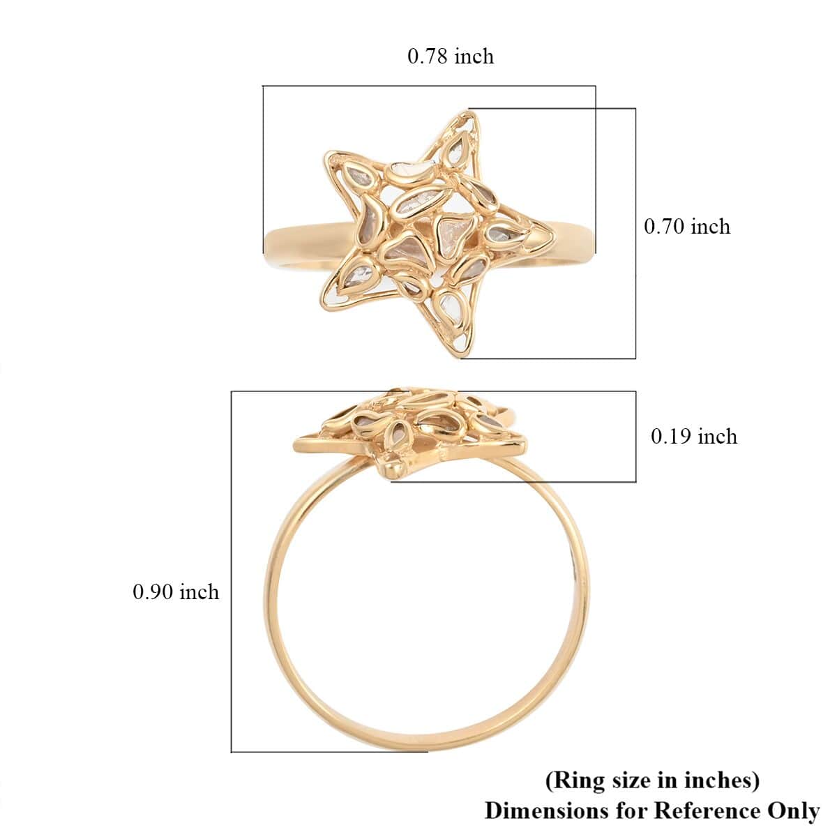 Polki Diamond Star Ring in 14K Yellow Gold Over Sterling Silver (Size 5.0) 0.25 ctw image number 4