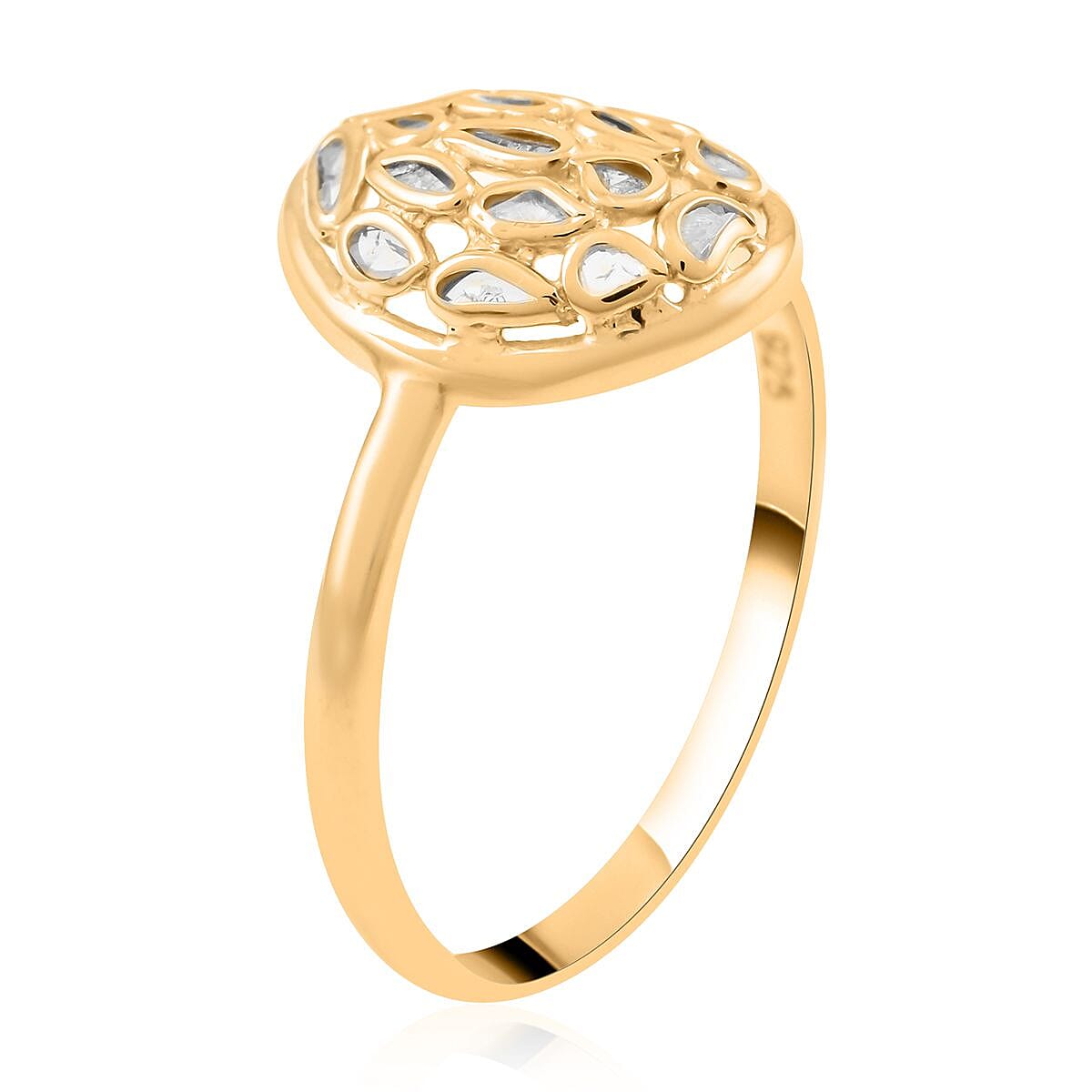 Polki Diamond Oval Shape Ring in 14K Yellow Gold Over Sterling Silver (Size 5.0) 0.25 ctw image number 3